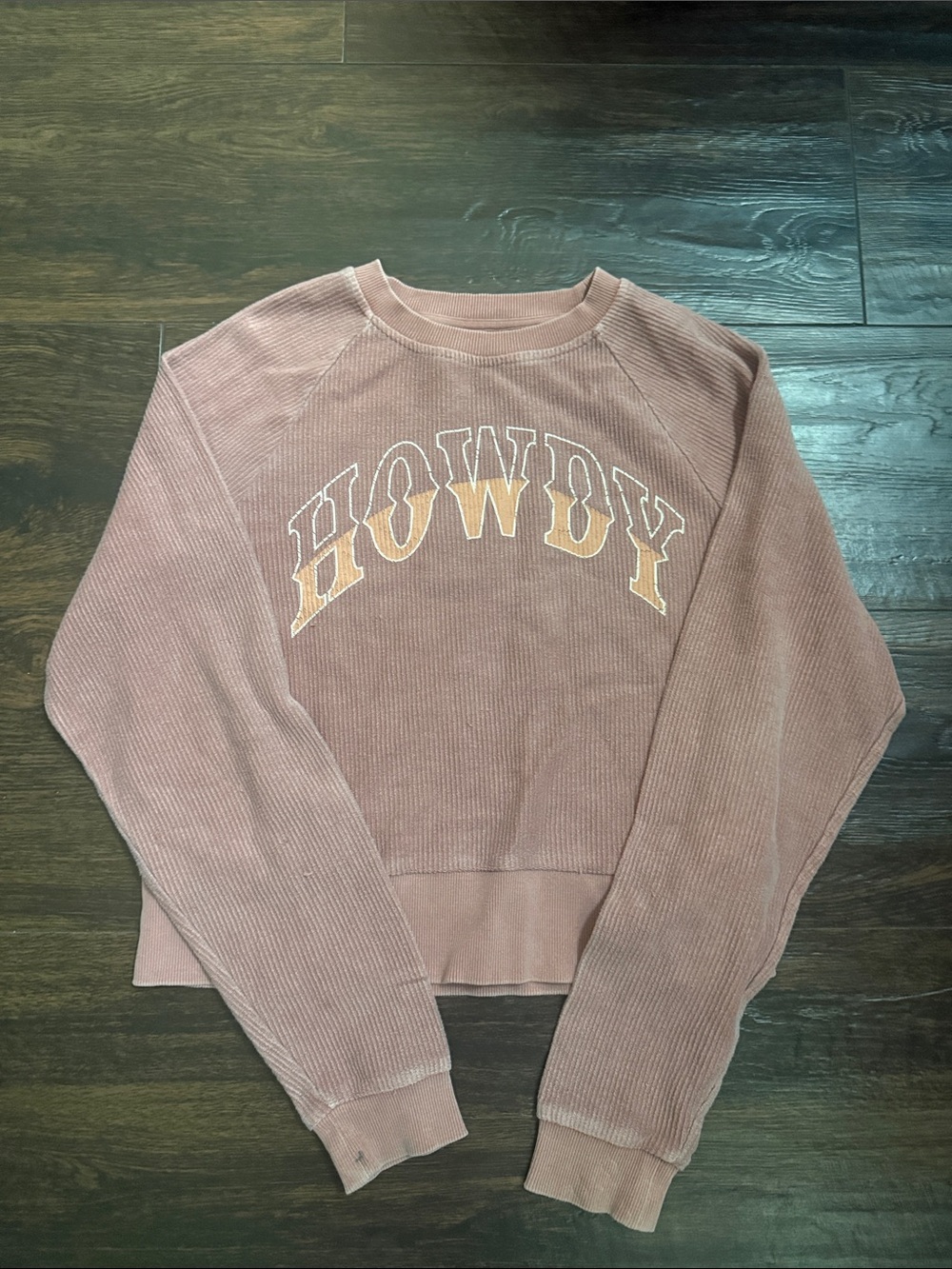 Altar'd State Dusty Rose 'HOWDY' Ribbed Crew Sweatshirt